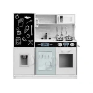طقم مطبخ لعب خشبي للأطفال من Best Choice Products مع سبورة طباشير وديكور رخام و 7 قطع أكسسوارات