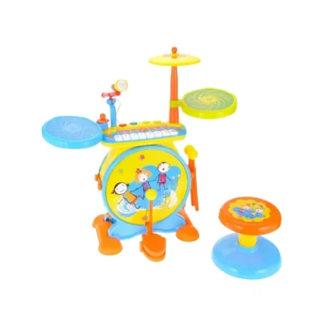 Large Kids Musical Drum Set with Adjustable Microphone and Stool - Real Drums with Drumsticks, Pedals and Bass Drum