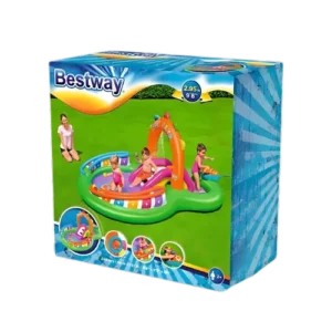 BESTWAY 4.35M X 2.86M X 2.67M MOUNT SPLASHMORE MEGA WATERPARK (1 water slide with pool, 1 blower, 1 waters spraying hose, 1 anchor bag, 1 repair kit, 1 storage bag , 2 blower stakes , 10 bouncer stakes.) Age 5+