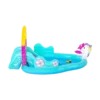 Inflatable water playground shaped like a unicorn with two slides and a small pool 🌈🦄💦