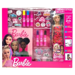 طقم باربي 2 * 1  دمية + دفتر تلوين وكتابة Barbie Trendy Style