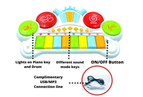 Kids Funny Musical Mini Piano 21 Lights with a 1 Microphone With High Definition Sound Quality, 1 usb cable, 1 Piano, 1 mp3 connection line Musical Instruments Adjustable 2 in 1 Piano Toys For Age 3+ Kids, Children’s, Baby, Boys and Girls - Image 3