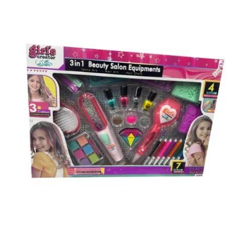 طقم صالون تجميل 3 في 1 Girls Creator – تاتو، أظافر، وتلوين شعر 🎨💅💇‍♀️