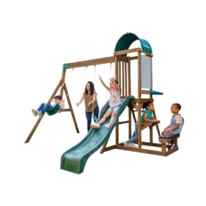 طقم مرجيحة Wilderness Point من KidKraft – ألوان بني وأخضر طبيعية، تصميم متين وآمن للأطفال للعب بالحوش بكل متعة وحركة