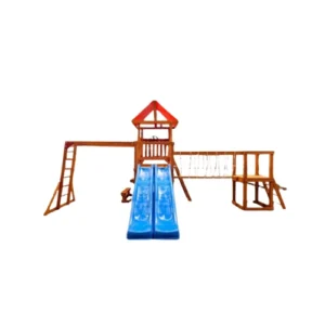 Wooden Swing Set With Climbing Wall