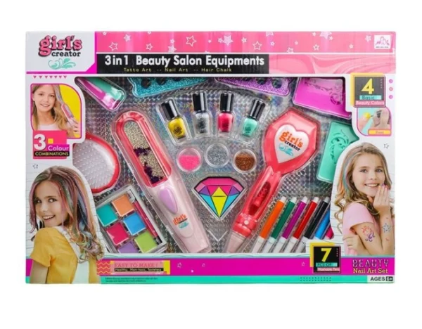 Girls Creator 3-in-1 Beauty Salon Set – Tattoo Art, Nail Polish & Hair Chalk - Image 2