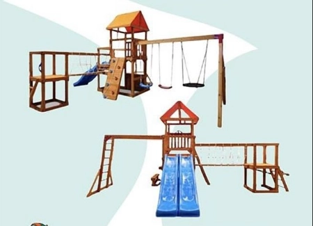 Wooden Swing Set With Climbing Wall - Image 2