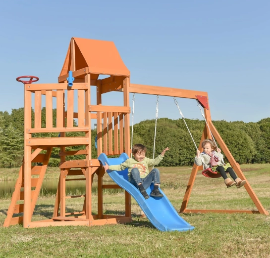 Wooden Swing Set With Climbing Wall - Image 3