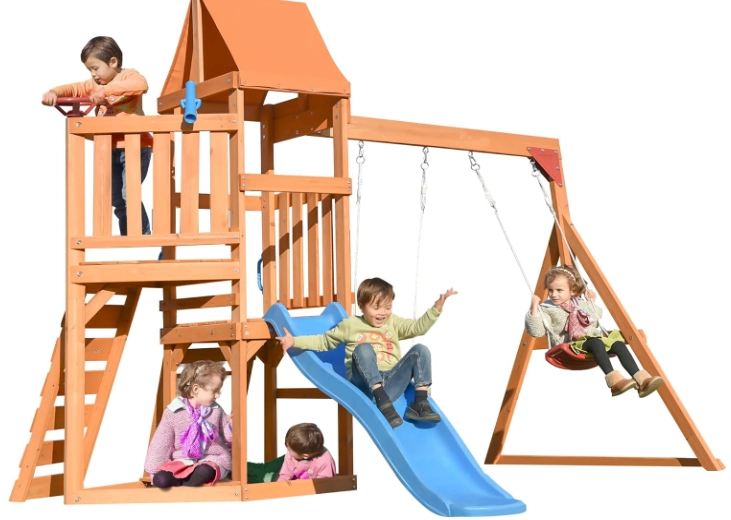 Wooden Swing Set With Climbing Wall - Image 4
