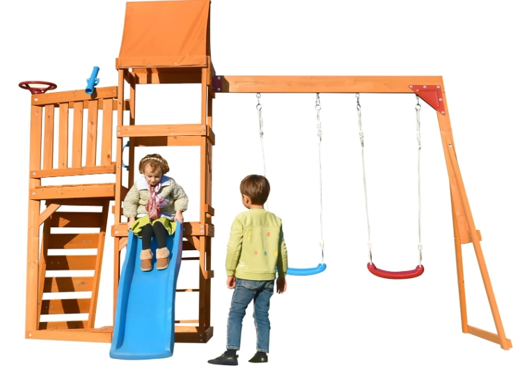 Wooden Swing Set With Climbing Wall - Image 5