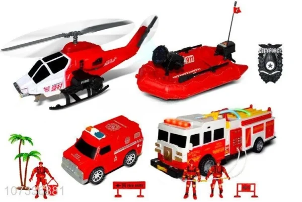 ⁦طقم إطفاء وإنقاذ – هليكوبتر، سيارة إطفاء، ومعدات كاملة 🚒🚁⁩ - الصورة ⁦3⁩