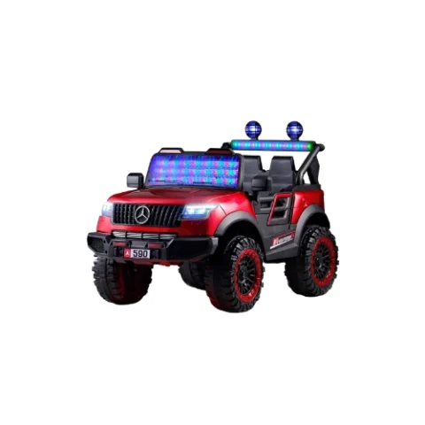 🚗🔥 سيارة كهربائية أطفال لونها أحمر نار مع أضواء LED تخليها مميزة!